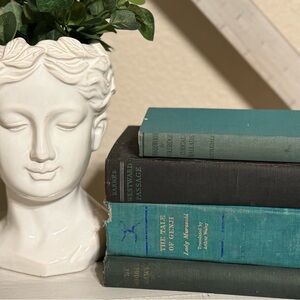 Antique Vintage Green & Gold book set library office home Decor